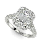 Luciana Emerald Cut Halo Split Shank Claw Set Engagement Ring - Nivetta